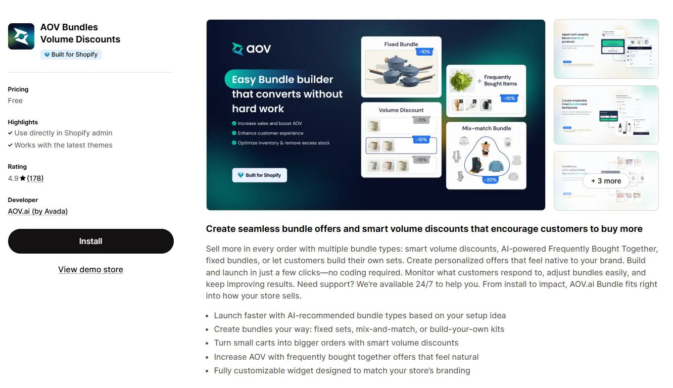 AOV Bundles Volume Discounts app on Shopify App Store